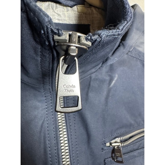 Calvin‎ Klein Men's Navy Blue Hooded Utility Jacket Size Large Cotton Blend - Picture 2 of 7
